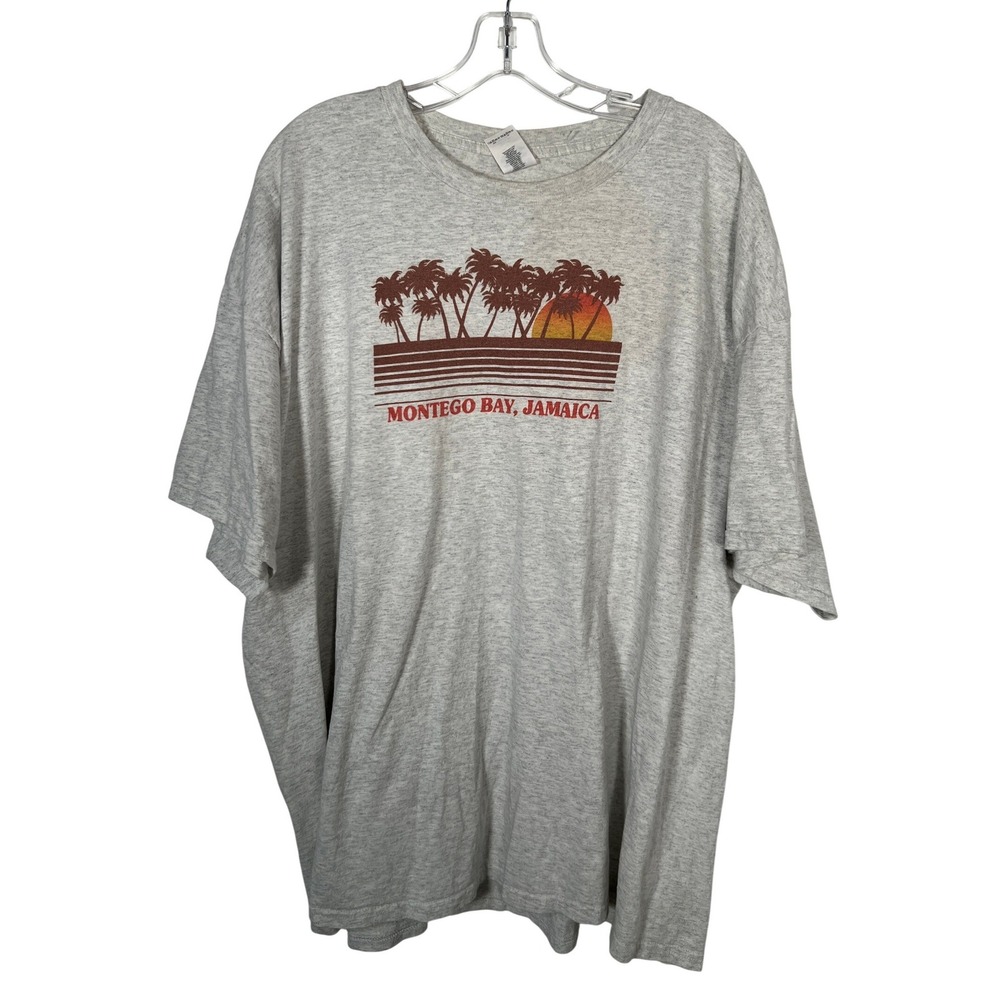 Vintage Gildan Montego Bay Jamaica Graphic T-Shirt Gray Retro Sunset 3XL
